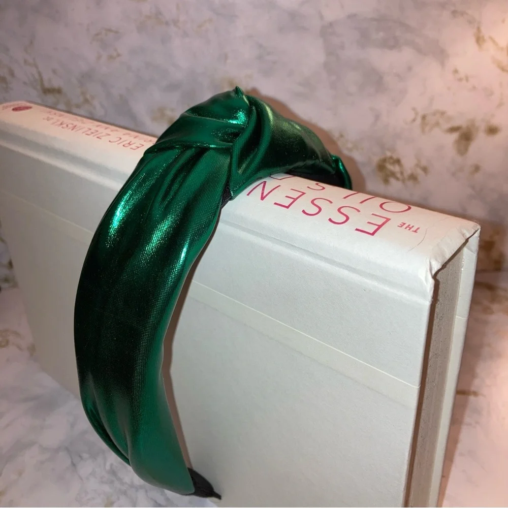 Emerald Green Metallic Top Knot Knotted Boho Formal Christmas Cocktail Headband